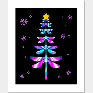 dragonfly christmas tree Posters and Art